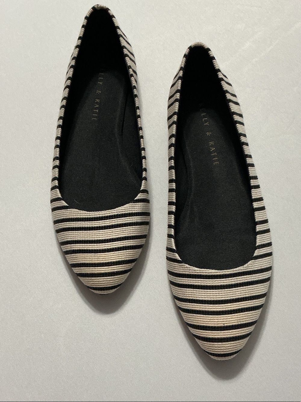 Kelly & Katie Black and Cream Striped Pointed Toe Flats